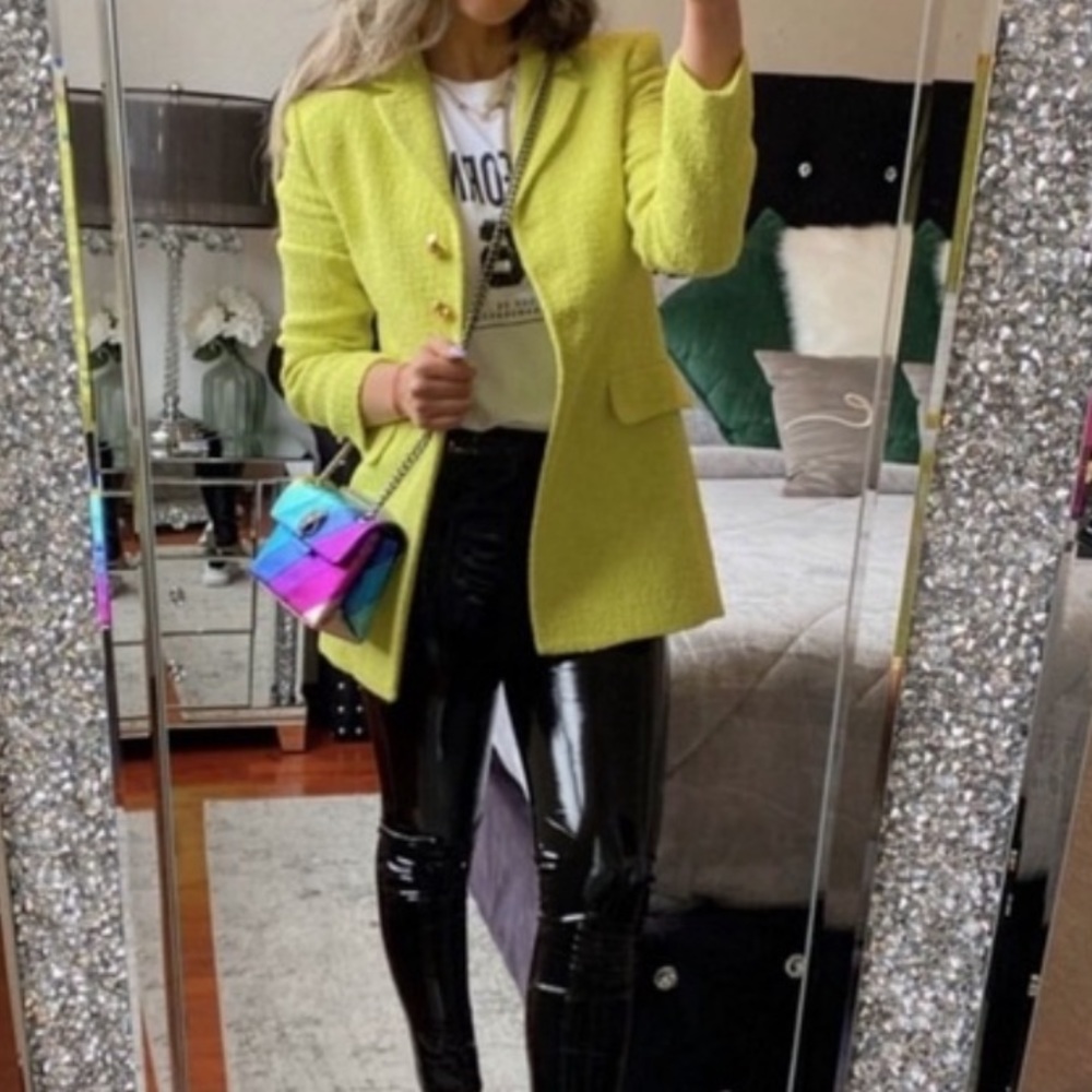 Zara line green textured weave blazer